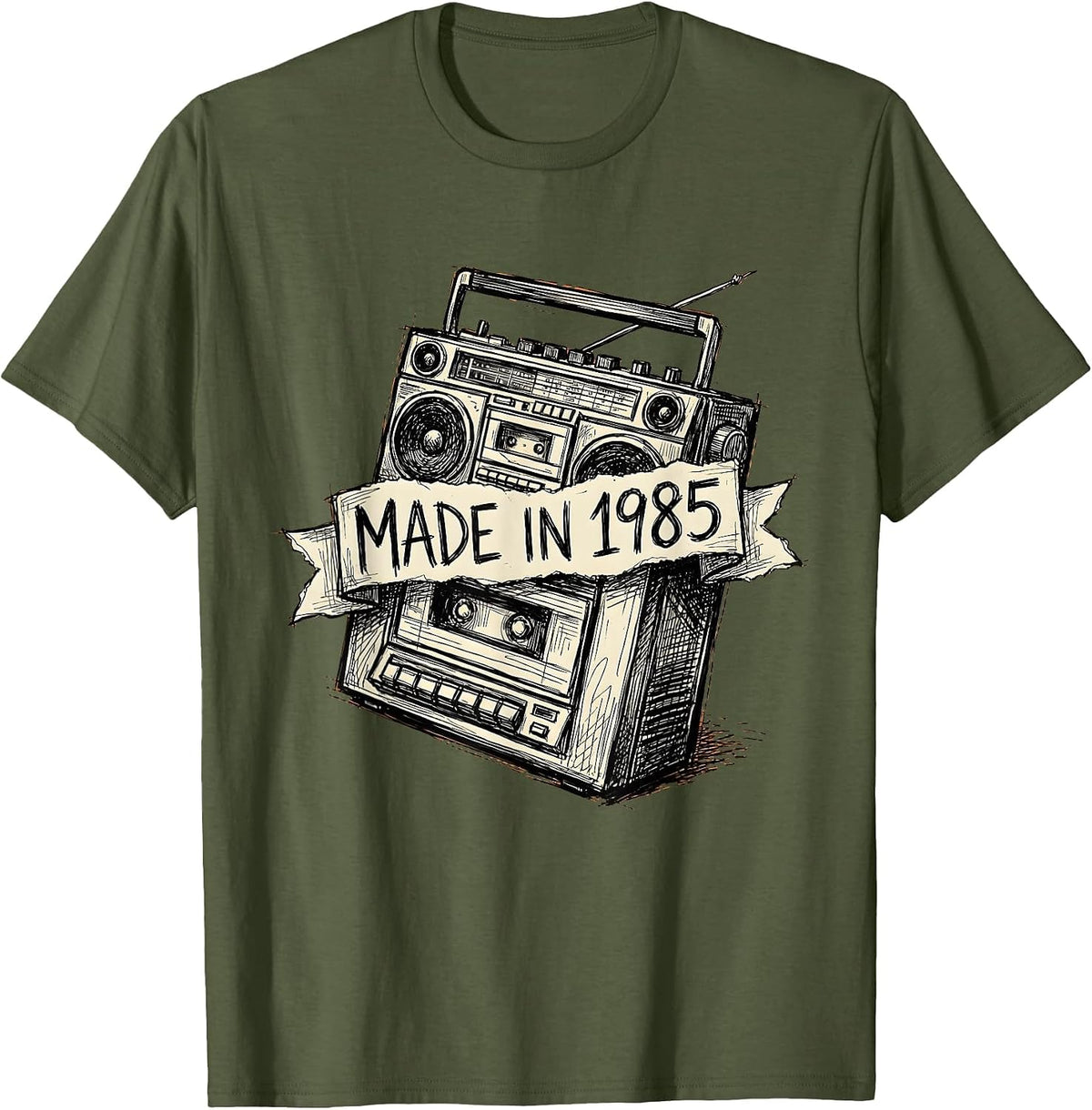 Made in 1985 Classic Birth Year Design T-Shirt - Olive Green