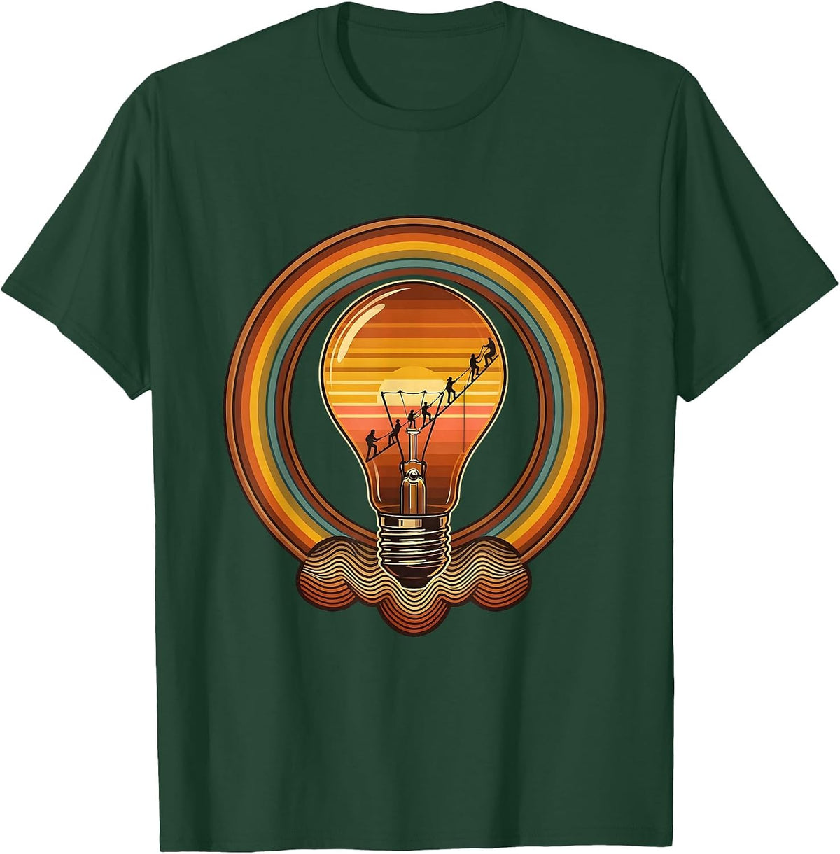 Back to School Lightbulb Climbing Students Tee T-Shirt - Dark Green