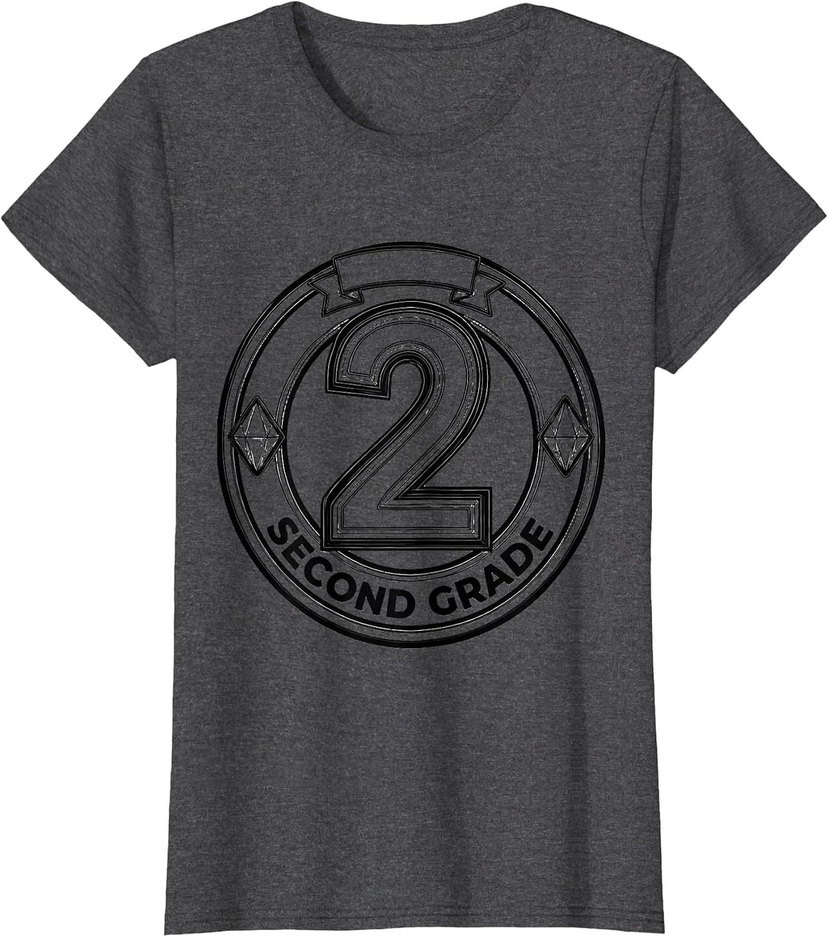 Women's Second Grade Line Art Teacher Back To School Typography Team T-Shirt - Dark Heather Grey