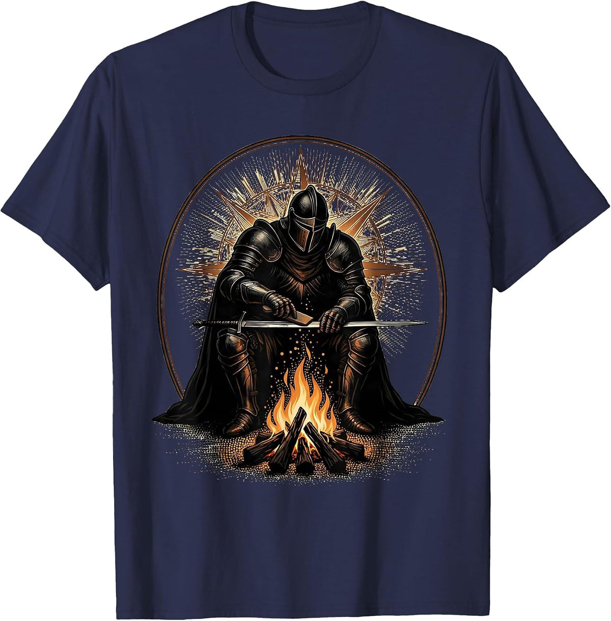 Men's Iron Sharpens Iron Lone Warrior Campfire T-Shirt - Navy Blue