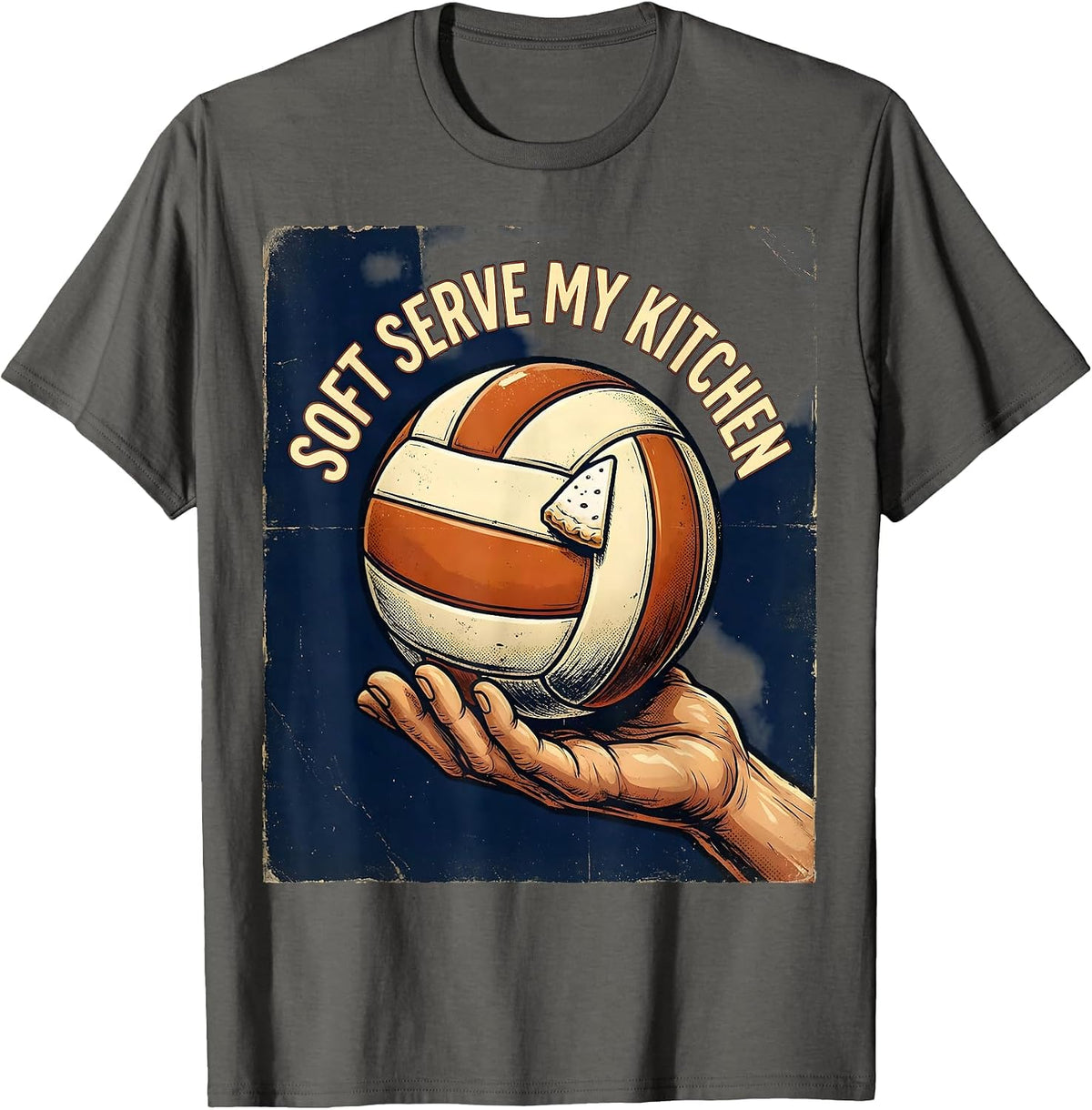 Soft Serve My Kitchen Funny Vintage Volleyball T-Shirt - Asphalt Grey