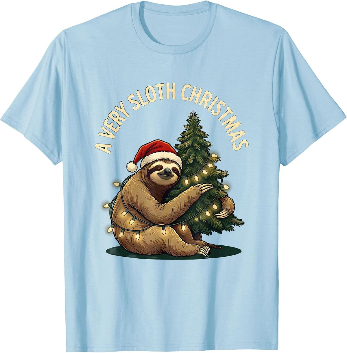 Men's A Very Sloth Christmas Funny Sloth Lover Holiday Pajama Gift T-Shirt - Baby Blue