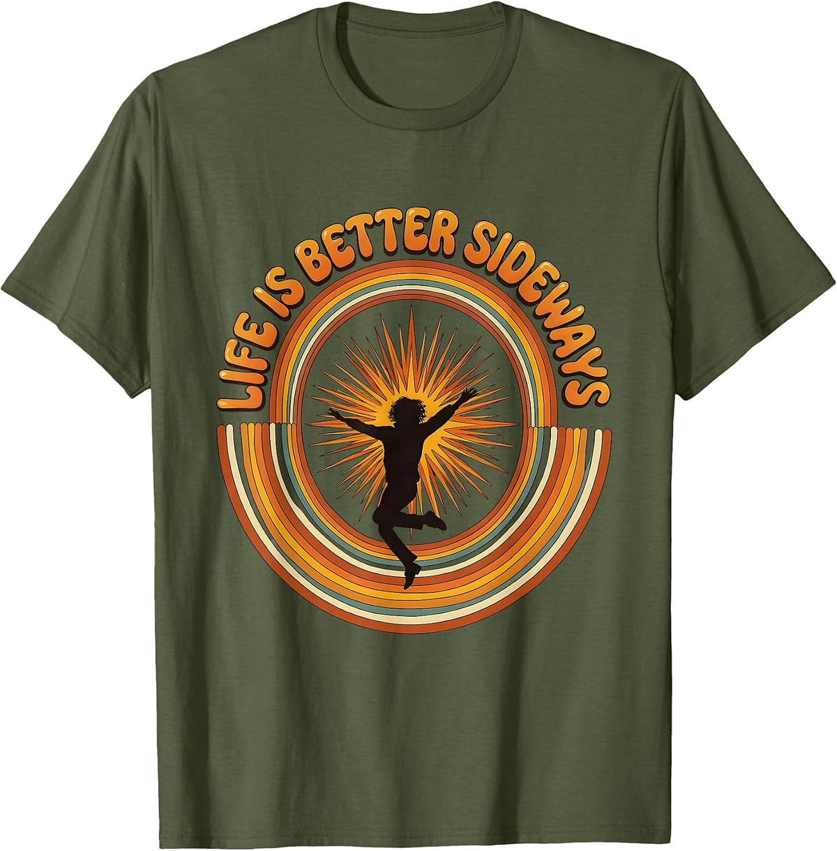 Men's Life Is Better Sideways Cartwheel Gymnastics Design T-Shirt - Olive Green