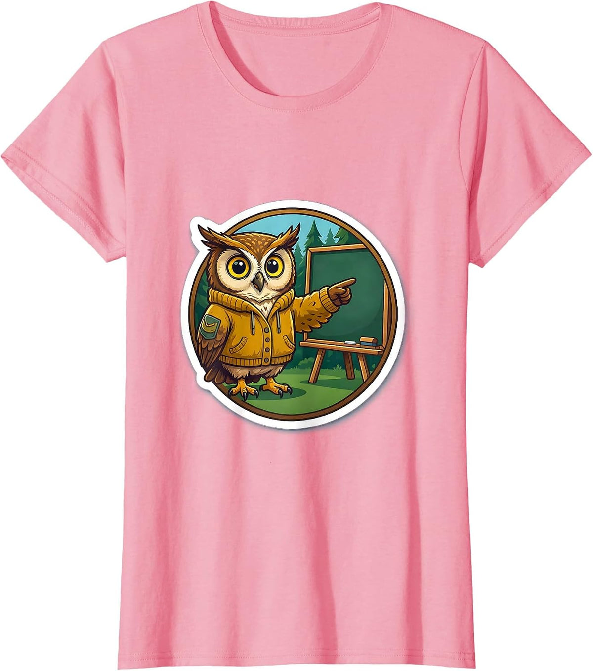 Women's Funny Teacher Owl in Cardigan Chalkboard Gift T-Shirt - Pink
