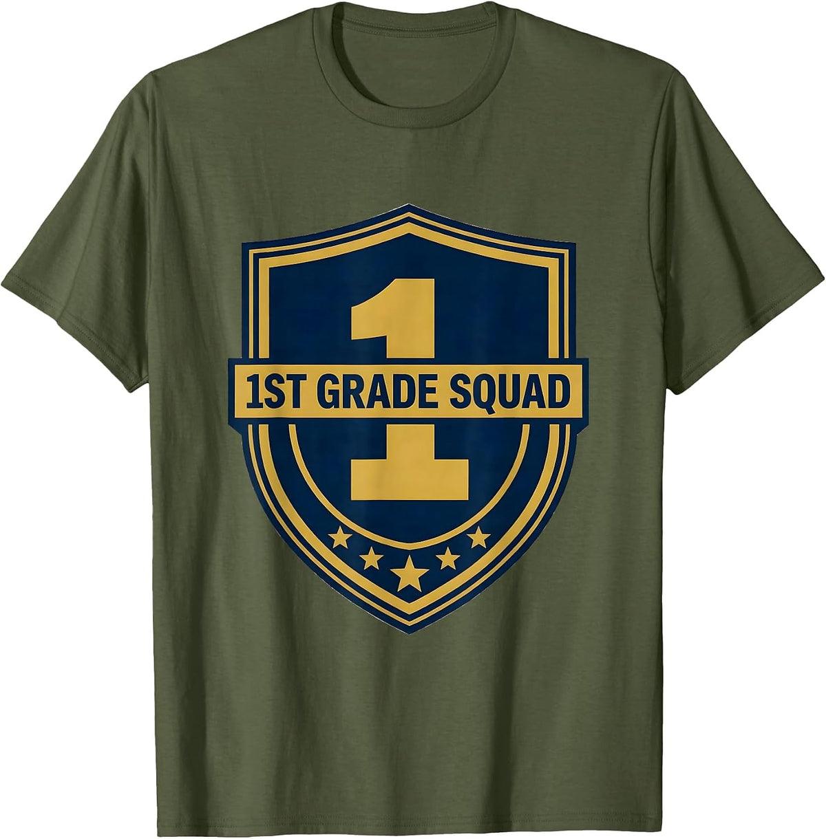 Men's 1st Grade Squad Emblem Back To School Teacher Student T-Shirt - Olive Green