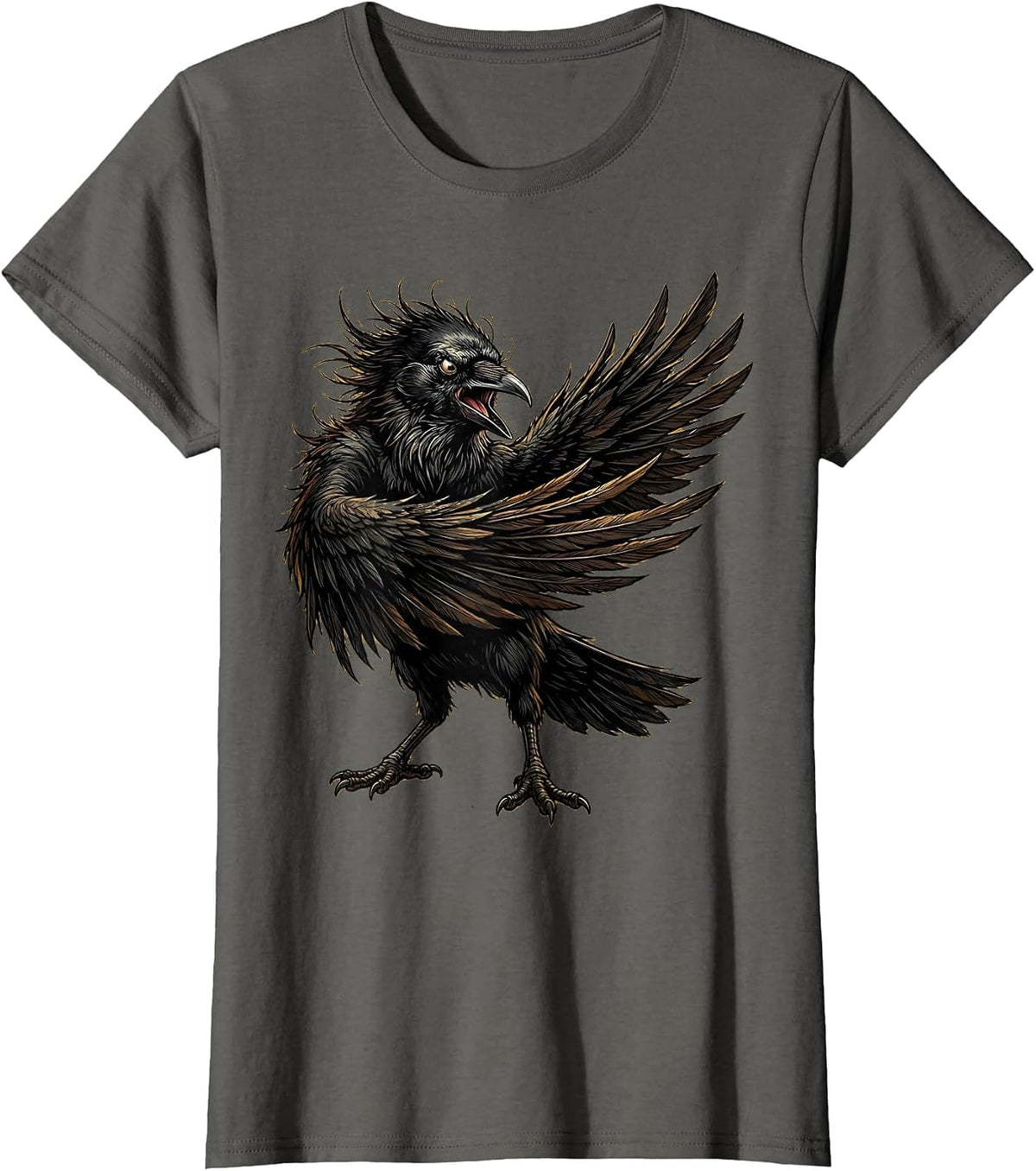 Women's Angry Crow Flipping Wing Graphic T-Shirt - Asphalt Grey