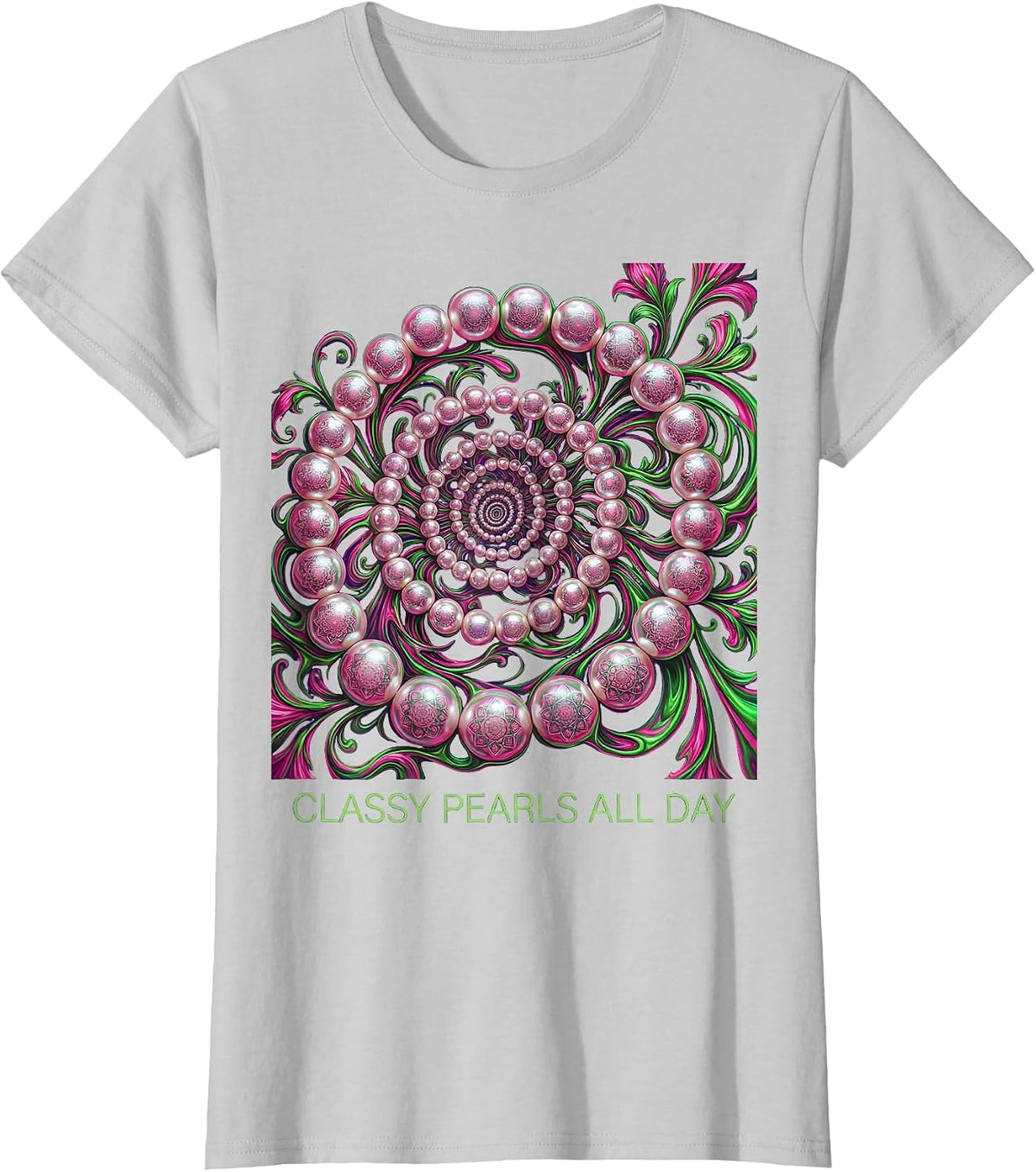 Classy Pearls All Day Elegant Pearl Lover Design T-Shirt - Silver Grey
