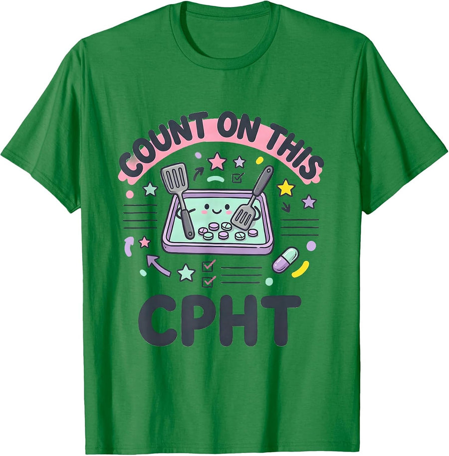 Men's Count On This CPhT Kawaii Pharmacy Technician Doodle T-Shirt - Kelly Green
