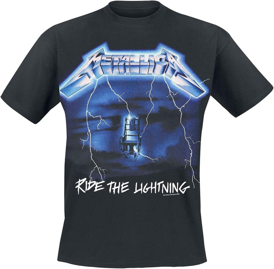 Metallica Men's Ride The Lightning Tracks (Back Print) Slim Fit T-Shirt - As Pictured