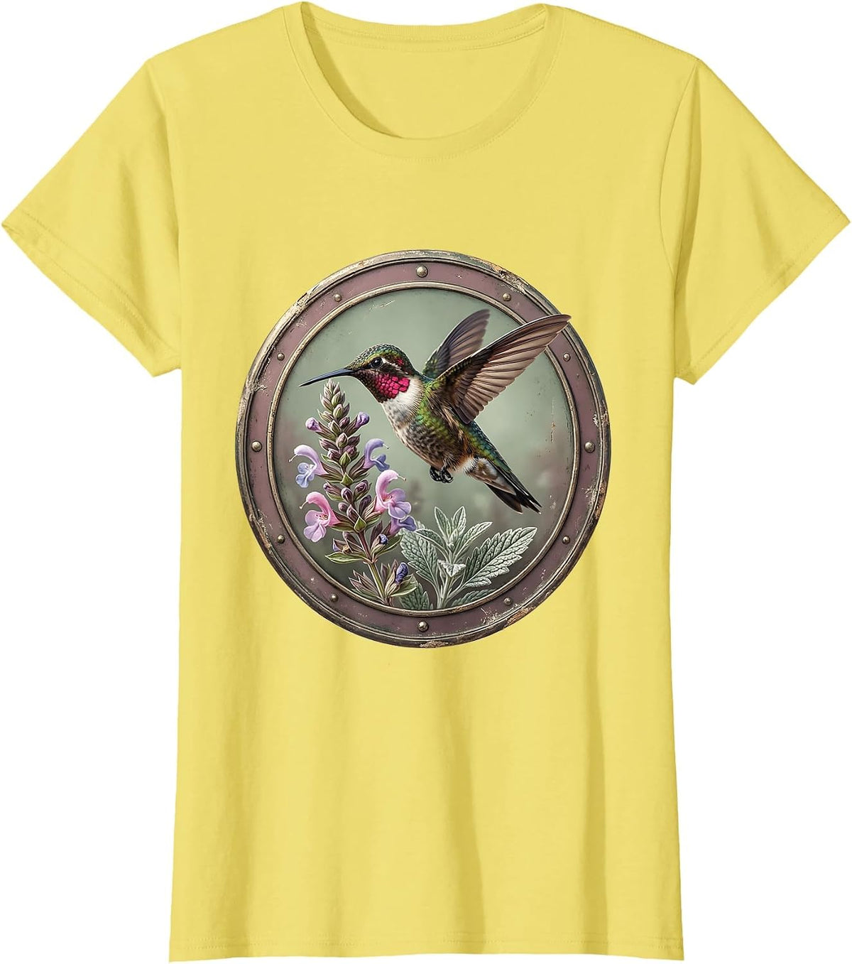 Hummingbird Texas Sage Bloom Wildflower Design T-Shirt - Lemon Yellow