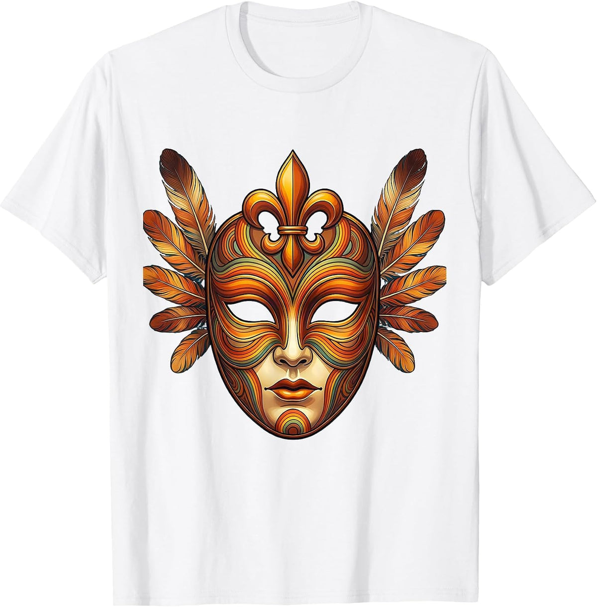 Men's Mardi Gras Ornate Venetian Mask Fleur-de-Lis T-Shirt - White