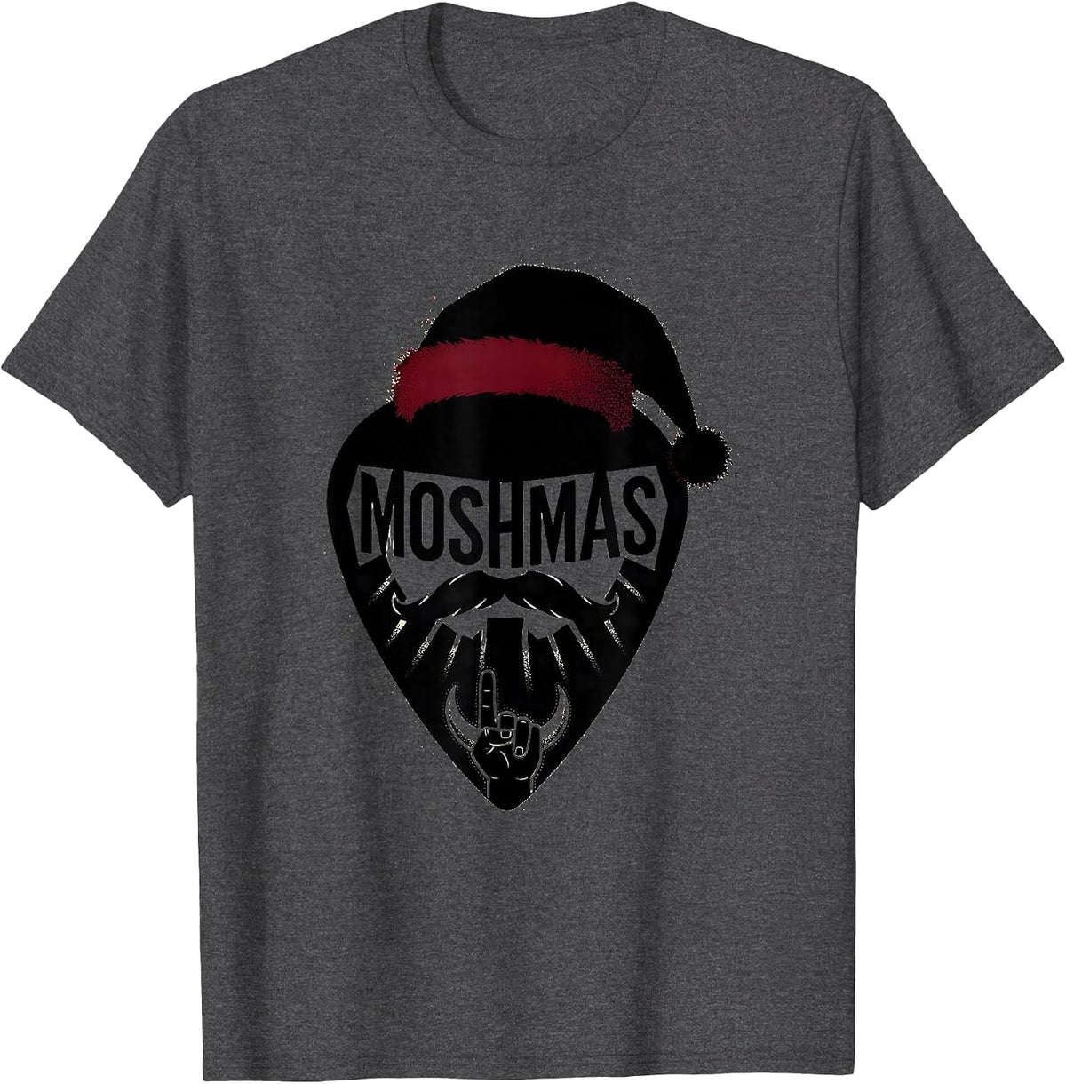 Moshmas Blackwork Dotwork Heavy Metal Santa Parody Christmas T-Shirt - Dark Heather Grey