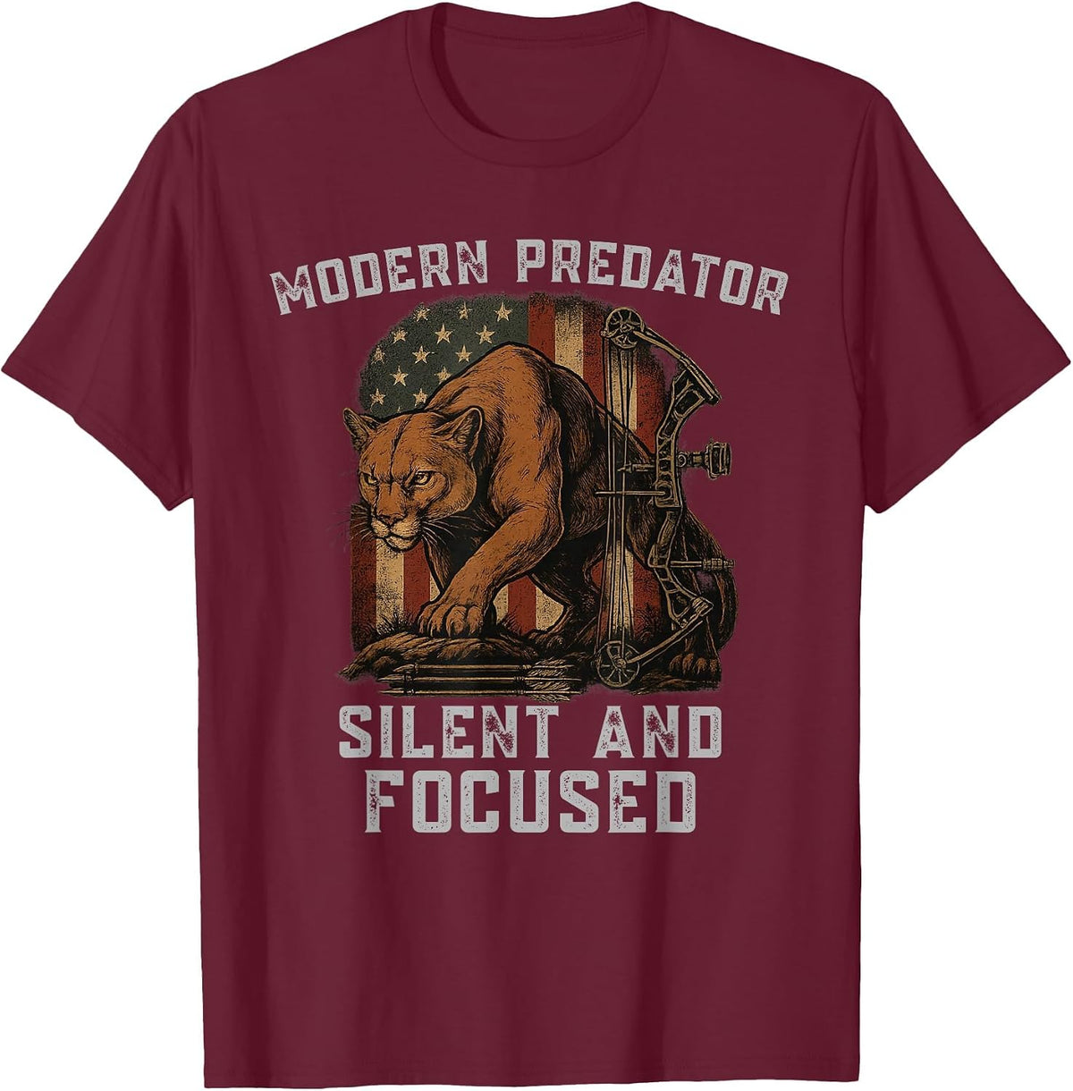Vintage Compound-Bow Patriotic Archery Design for Men, Women T-Shirt - Burgundy