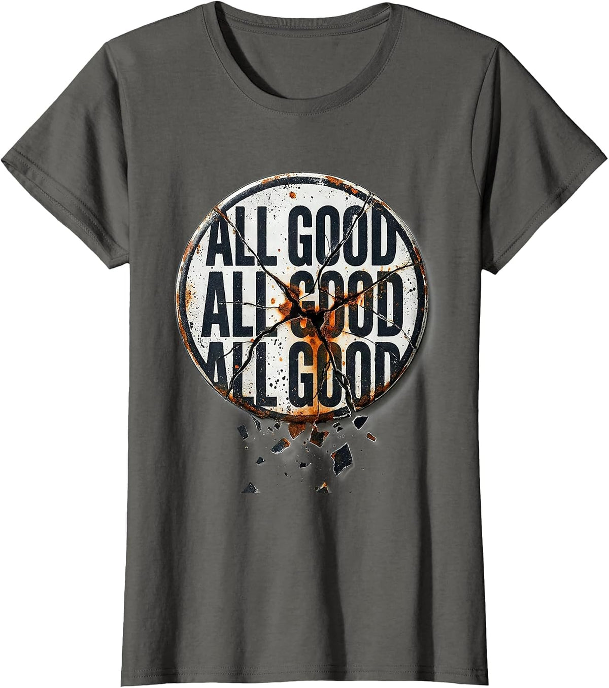 Women's All Good All Good All Good Distressed Chaos Coordinator T-Shirt - Asphalt Grey