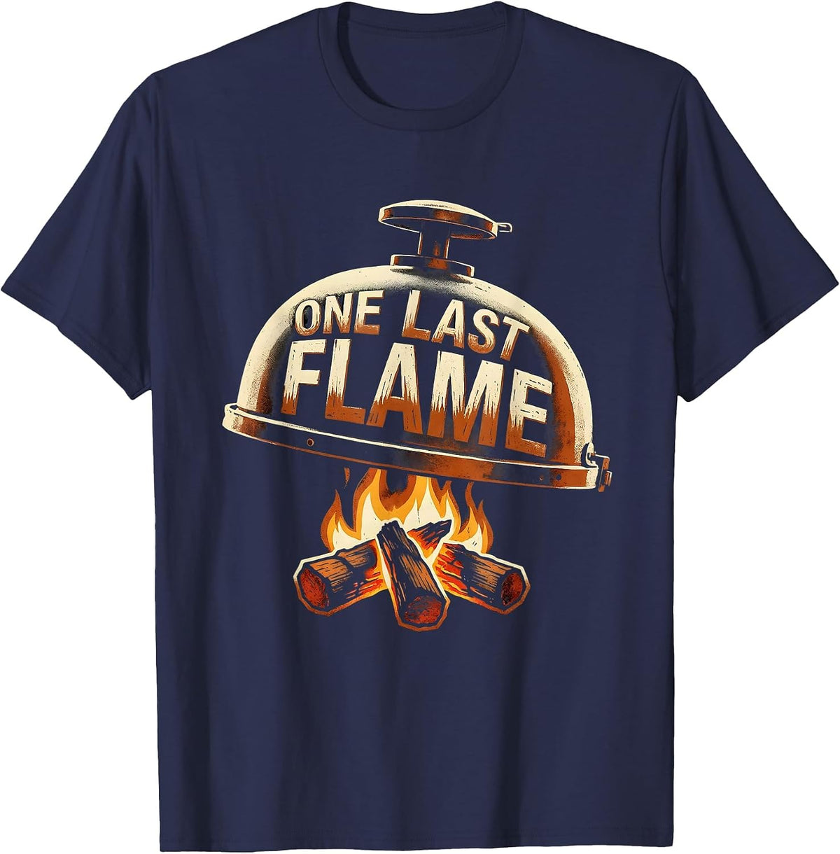 One Last Flame Stencil BBQ Grill Dad Last Cookout Humor T-Shirt - Navy Blue