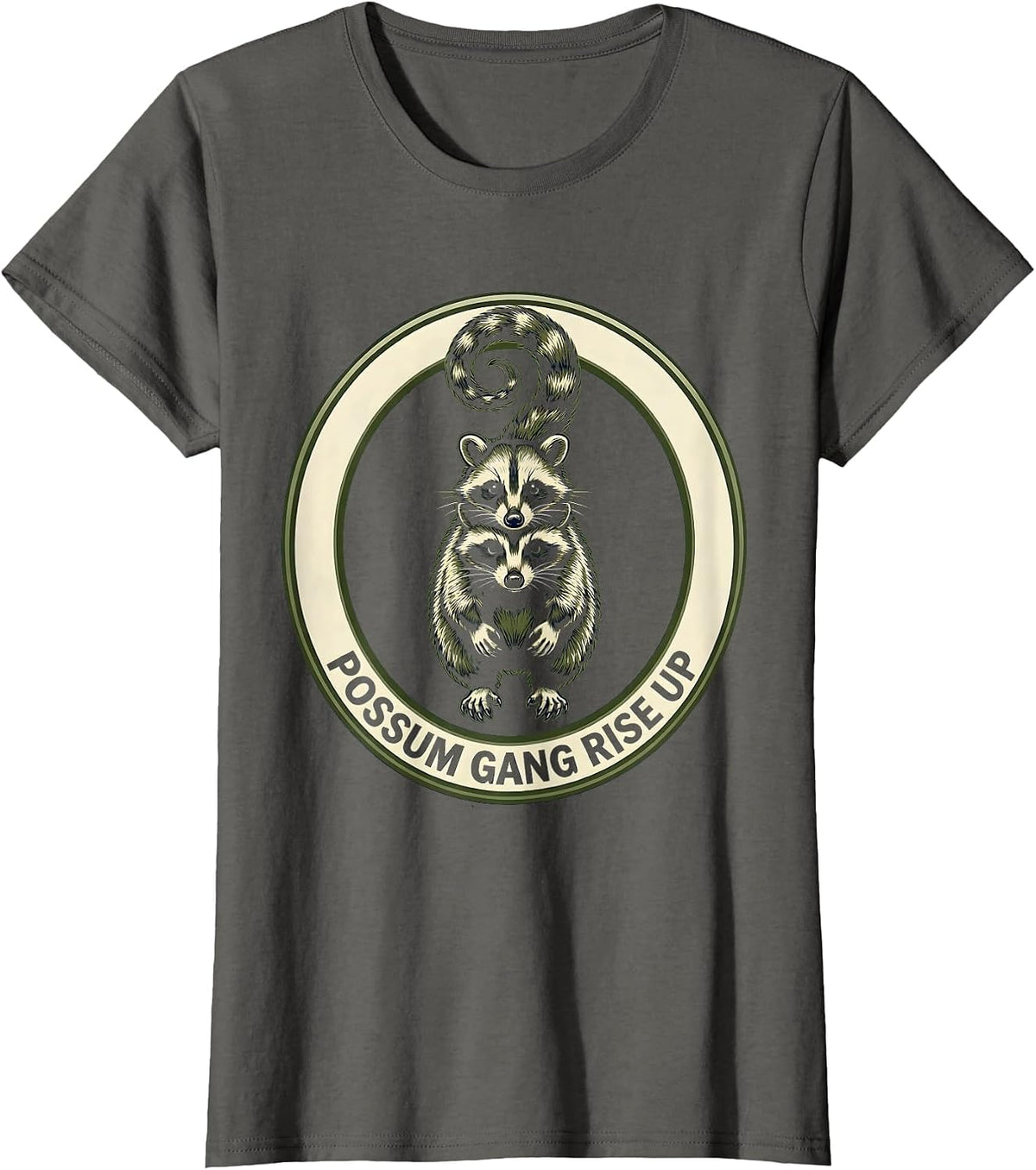 Women's Possum Gang Rise Up Funny Opossum Design T-Shirt - Asphalt Grey