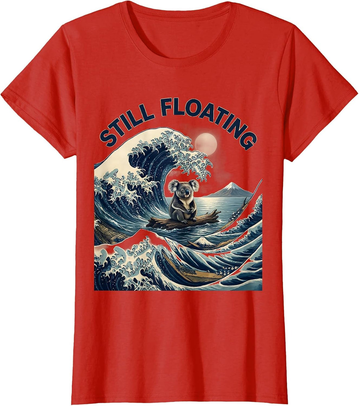 Still Floating Funny Koala Japanese Art Ukiyo-e Animal T-Shirt - Red
