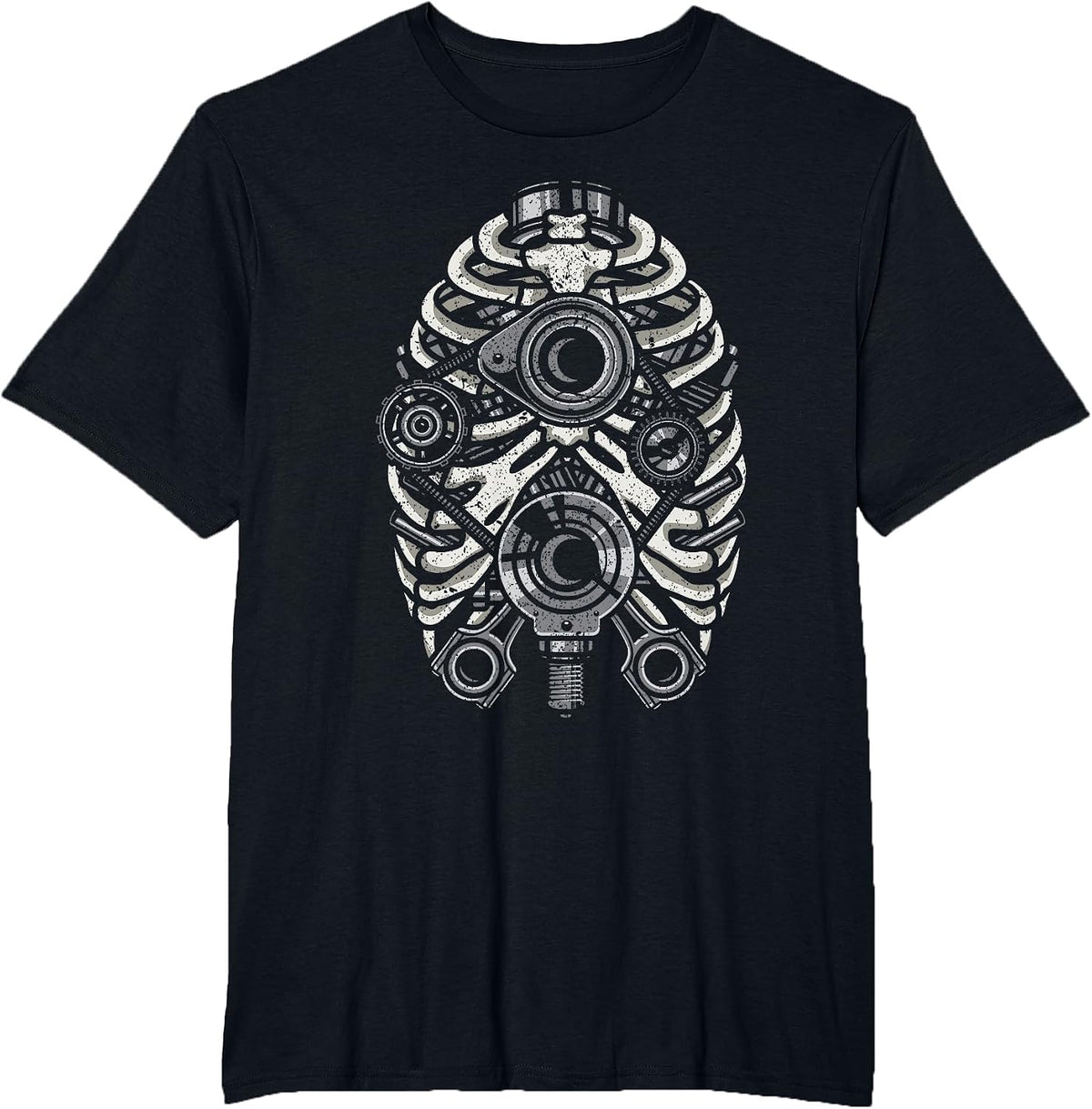 Machine Repair Mechanic Engineer Skeleton Rib Cage Engine T-Shirt - Black