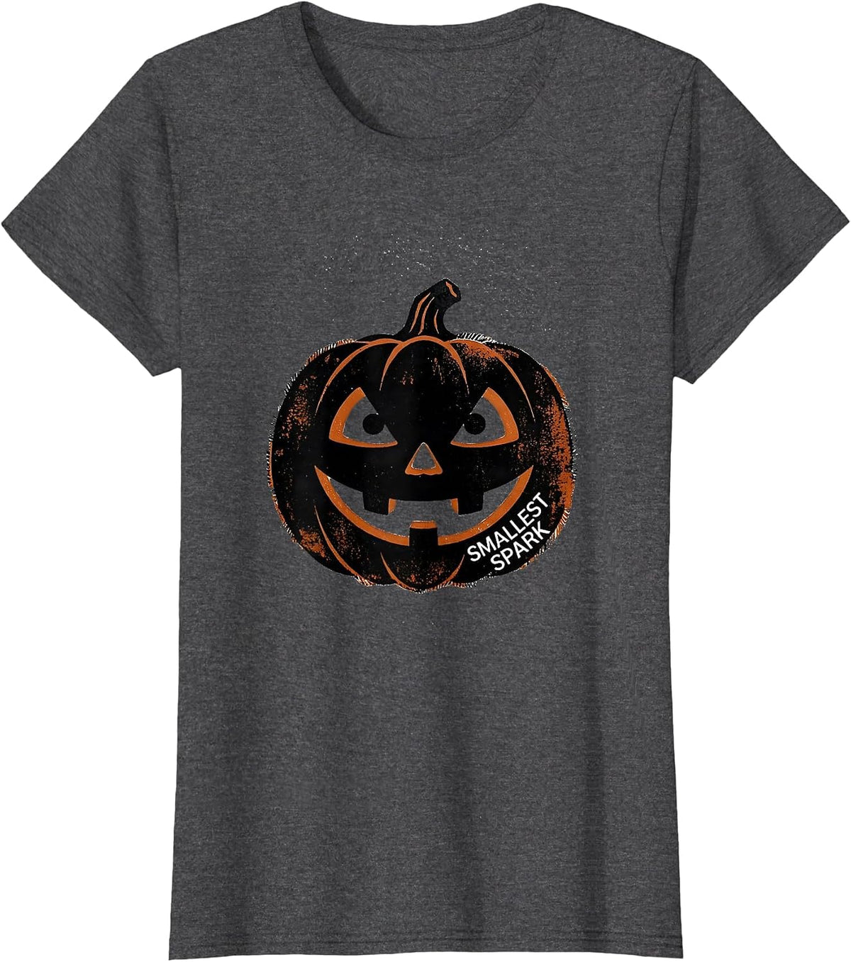 Women's Smallest Spark Rubber Stamp Vintage Jack O Lantern Halloween T-Shirt - Dark Heather Grey