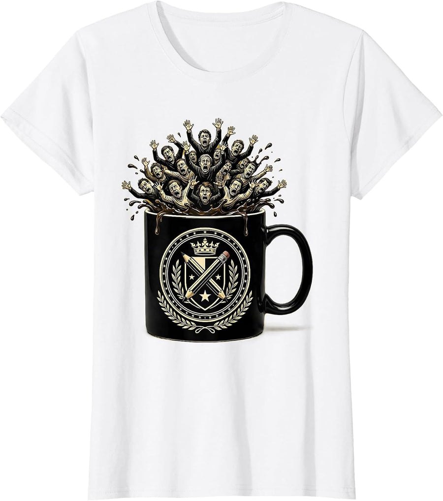 Women's Chaos Coordinator Overflowing Coffee Mug Graphic T-Shirt - White