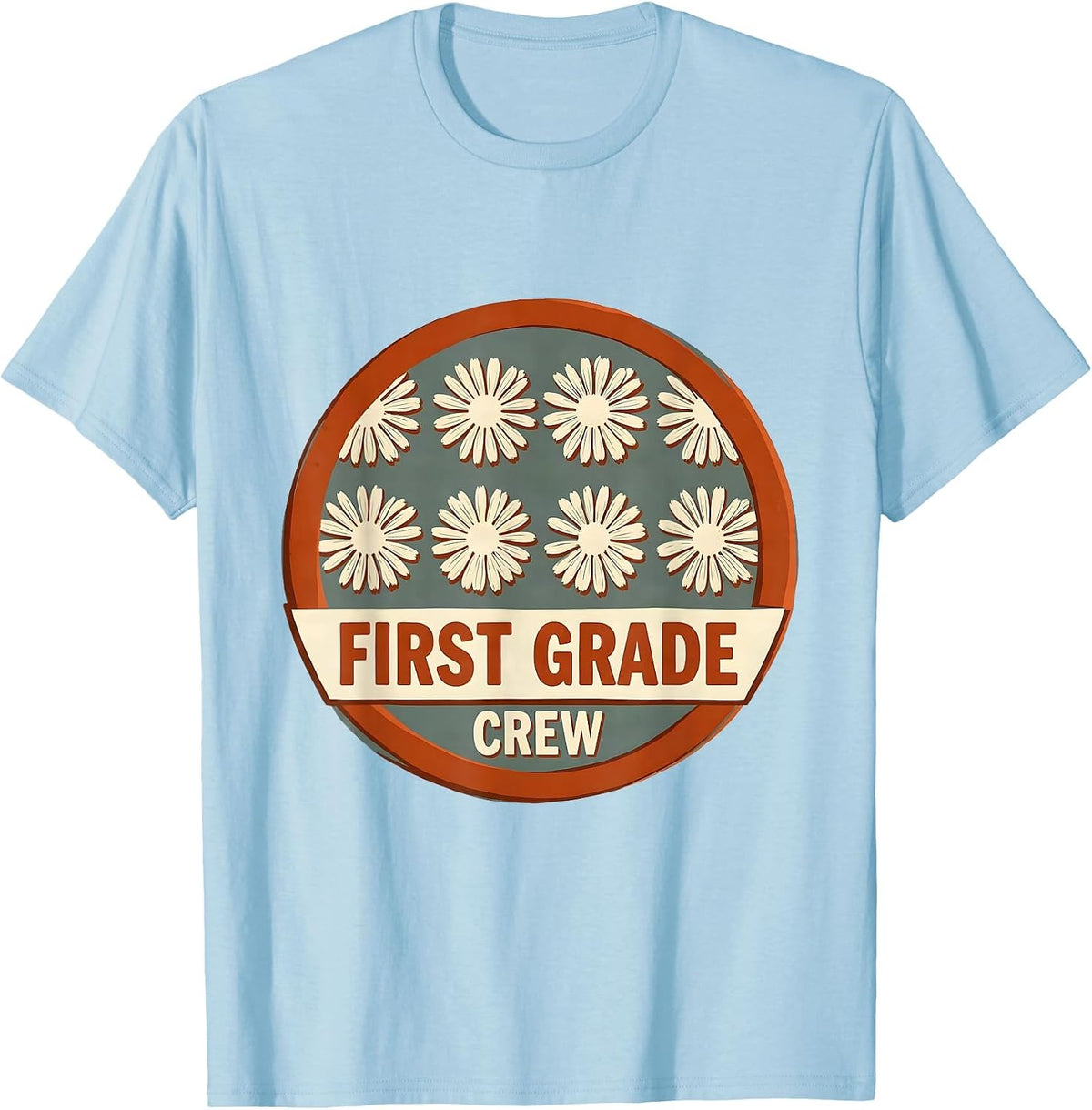 Men's First Grade Crew Wildflower Floral Back To School Teacher T-Shirt - Baby Blue