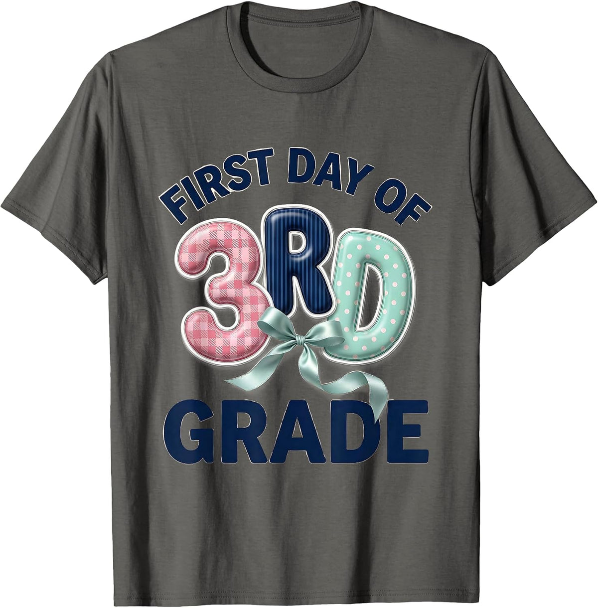 First Day Of 3rd Grade Coquette Bow Back To School Teacher T-Shirt - Asphalt Grey