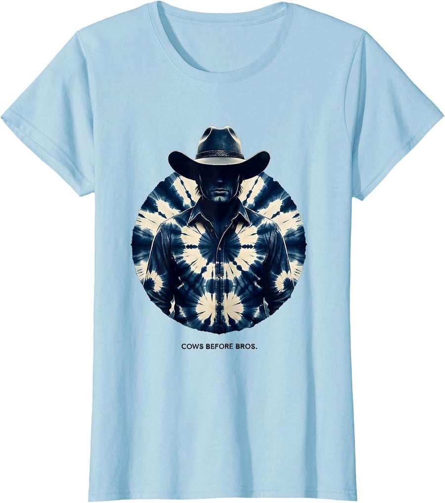 Women's Cows Before Bros Funny Cow Lover Design T-Shirt - Baby Blue