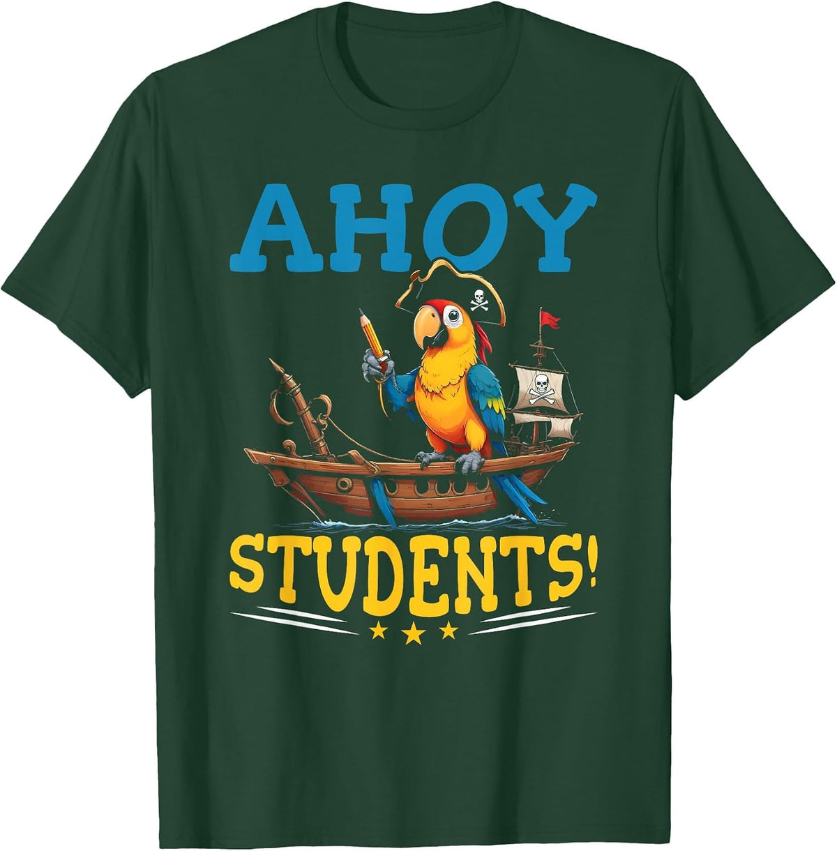 Pirate Teacher School Funny Ahoy Students Pirate Teacher T-Shirt - Dark Green