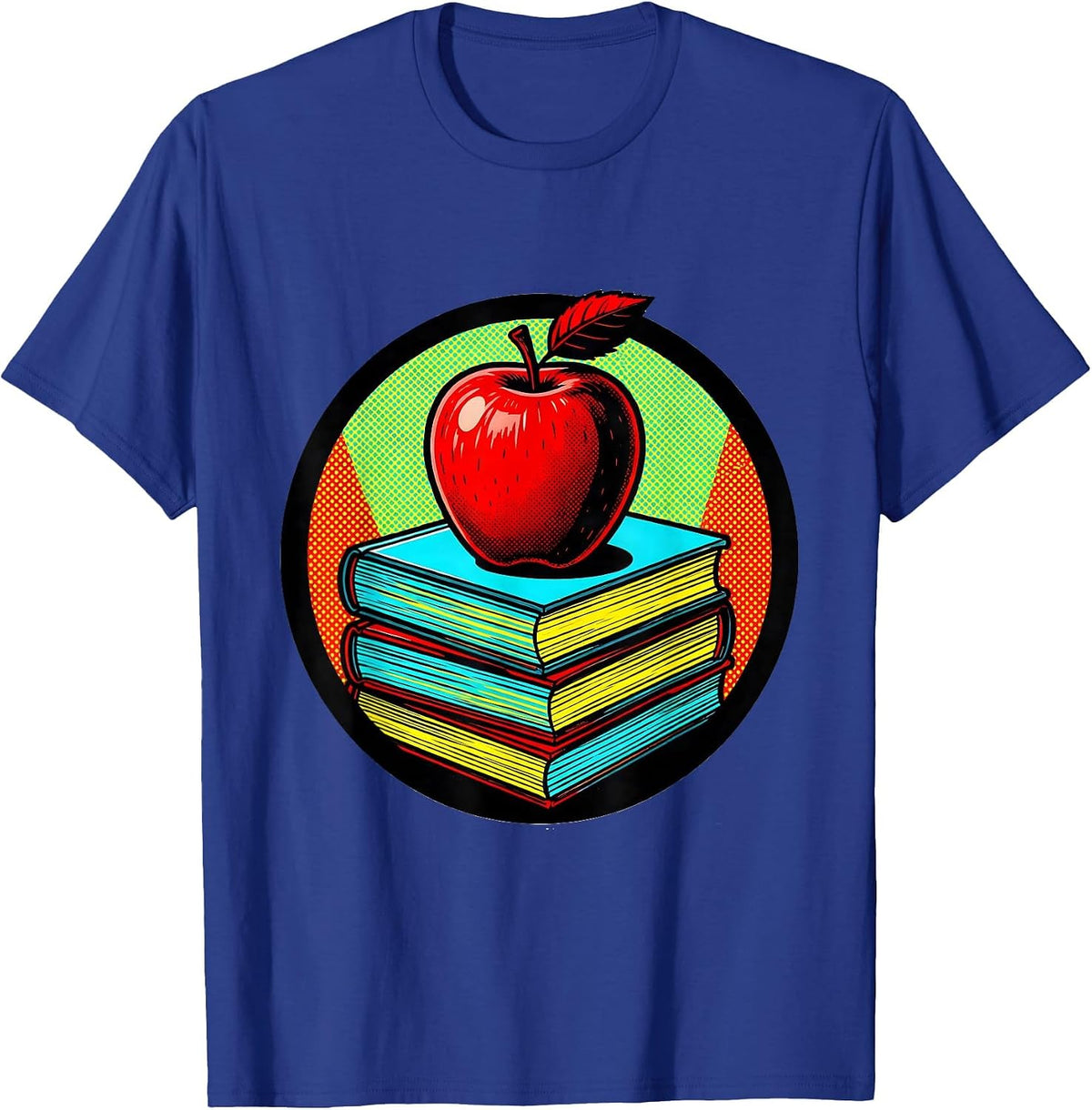 Art Teacher Apple Stack of Books Illustration T-Shirt - Royal Blue