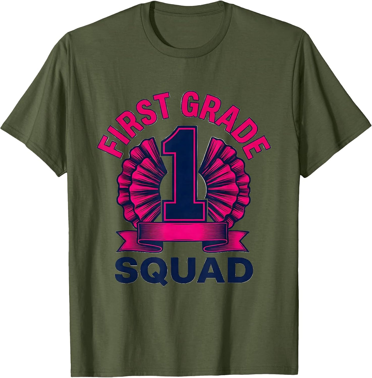 First Grade Squad Cheerful Pennant Back To School Girl First T-Shirt - Olive Green