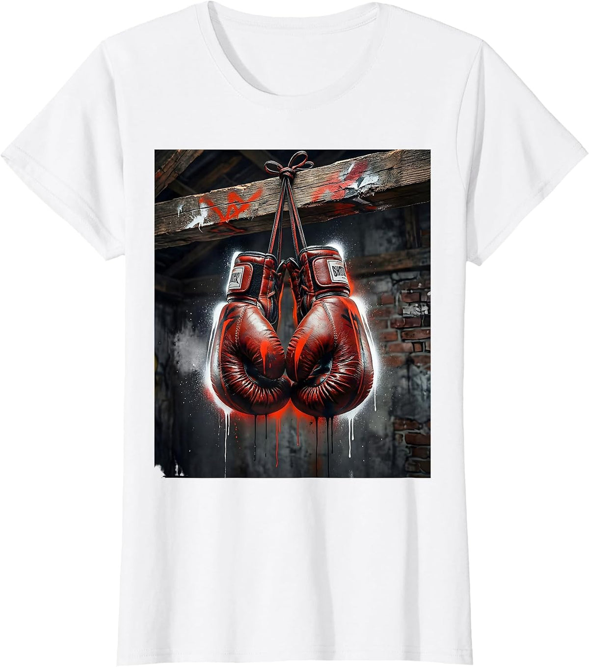Brooklyn Boxing Gloves Gym Rafters Illustration T-Shirt - White