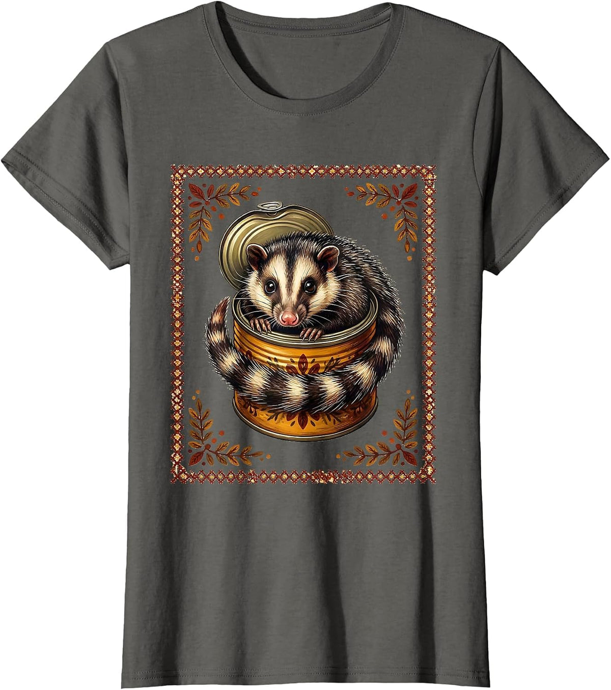 Women's Possum in a Tin Can Cute Funny Opossum Art T-Shirt - Asphalt Grey