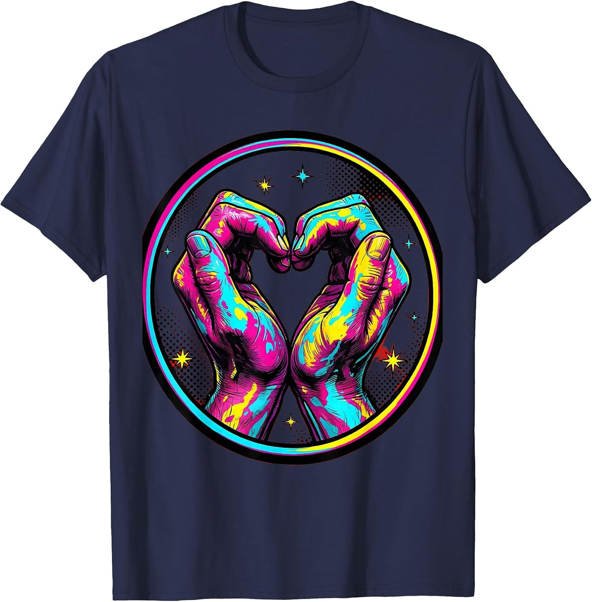 Art Teacher Paint Hands Heart Graphic T-Shirt - Navy Blue