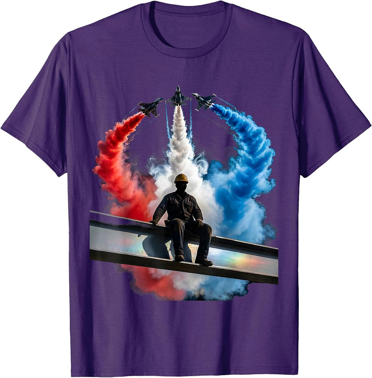Men's Iron Worker Sunset Steel Beam Construction Art T-Shirt - Purple