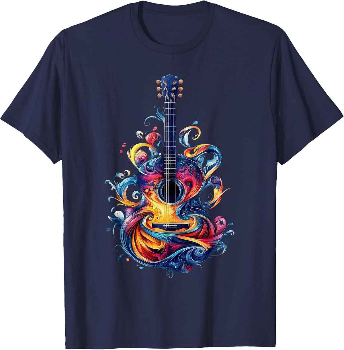Watercolor Guitar Instrument with Splash Guitar T-Shirt - Navy Blue