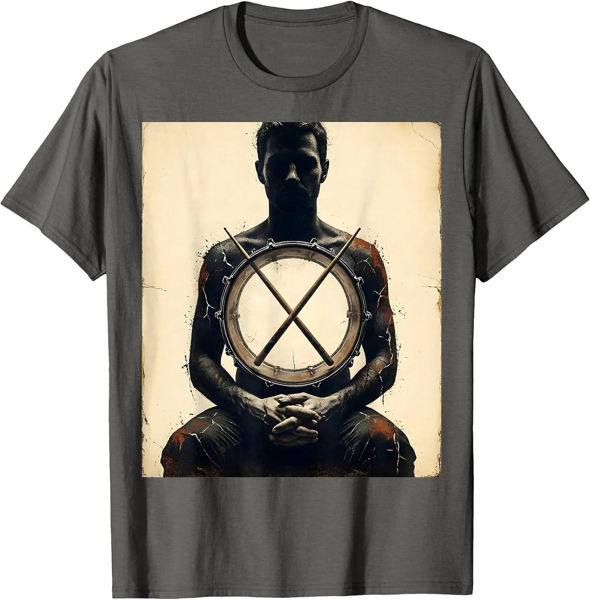 Men's Drummer Bass Drum Distressed Percussionist Humor T-Shirt - Asphalt Grey