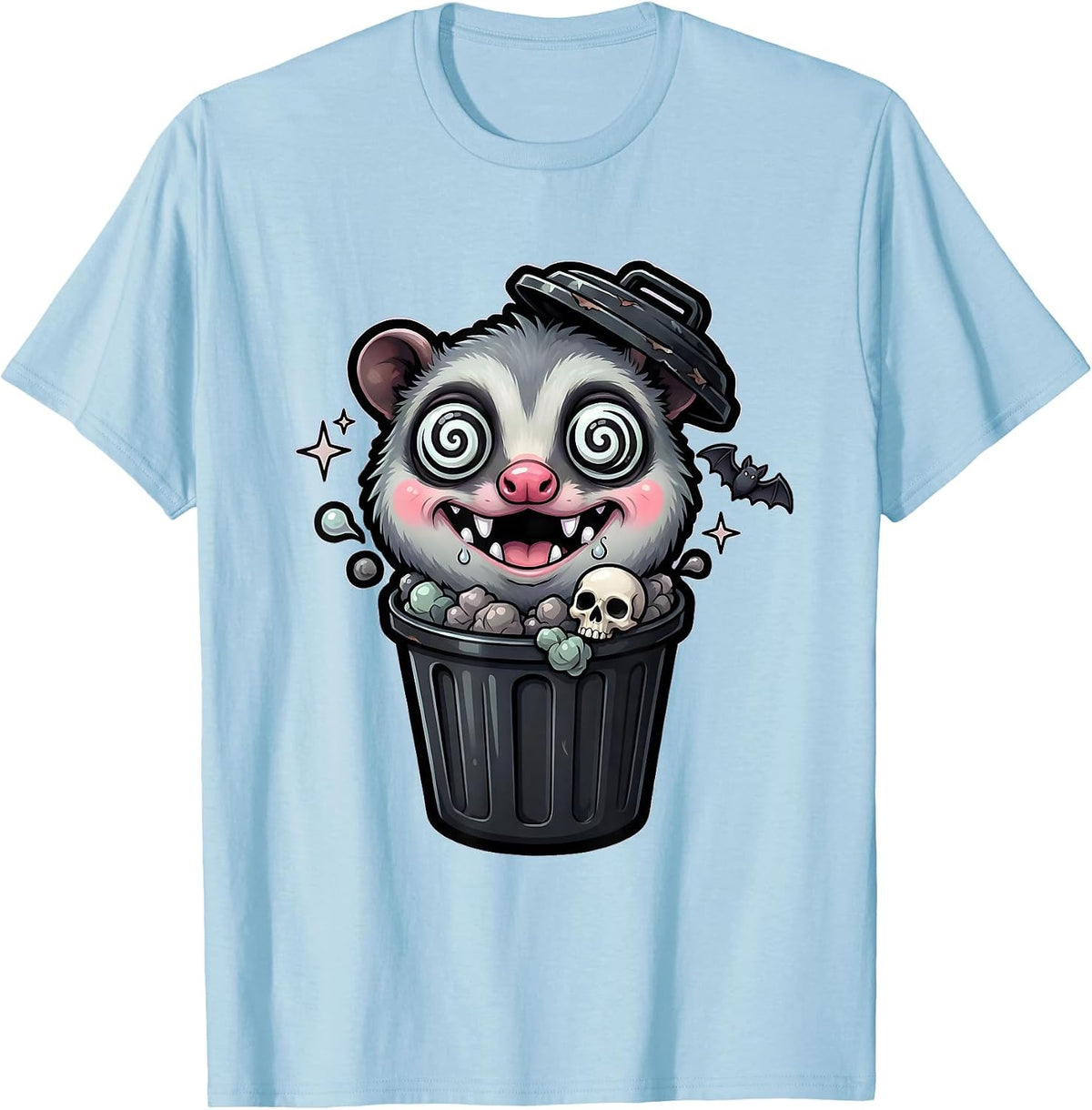 Men's Wild-Eyed Opossum Foaming in Trash Can Graphic T-Shirt - Baby Blue