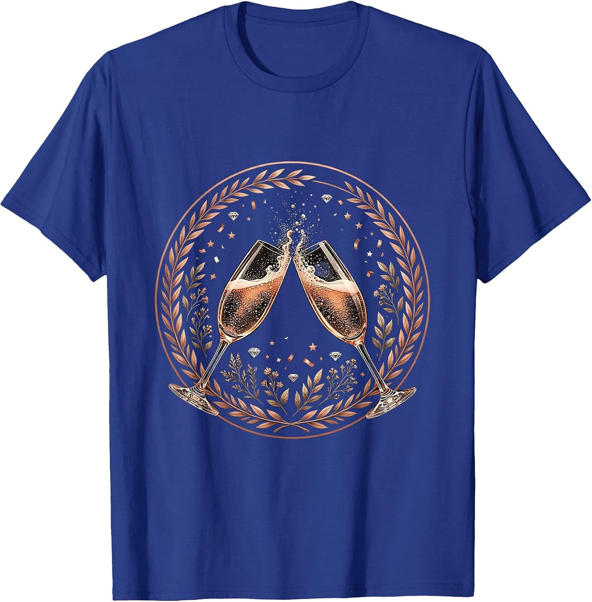 Champagne Glasses Clinking Confetti Celebration T-Shirt - Royal Blue