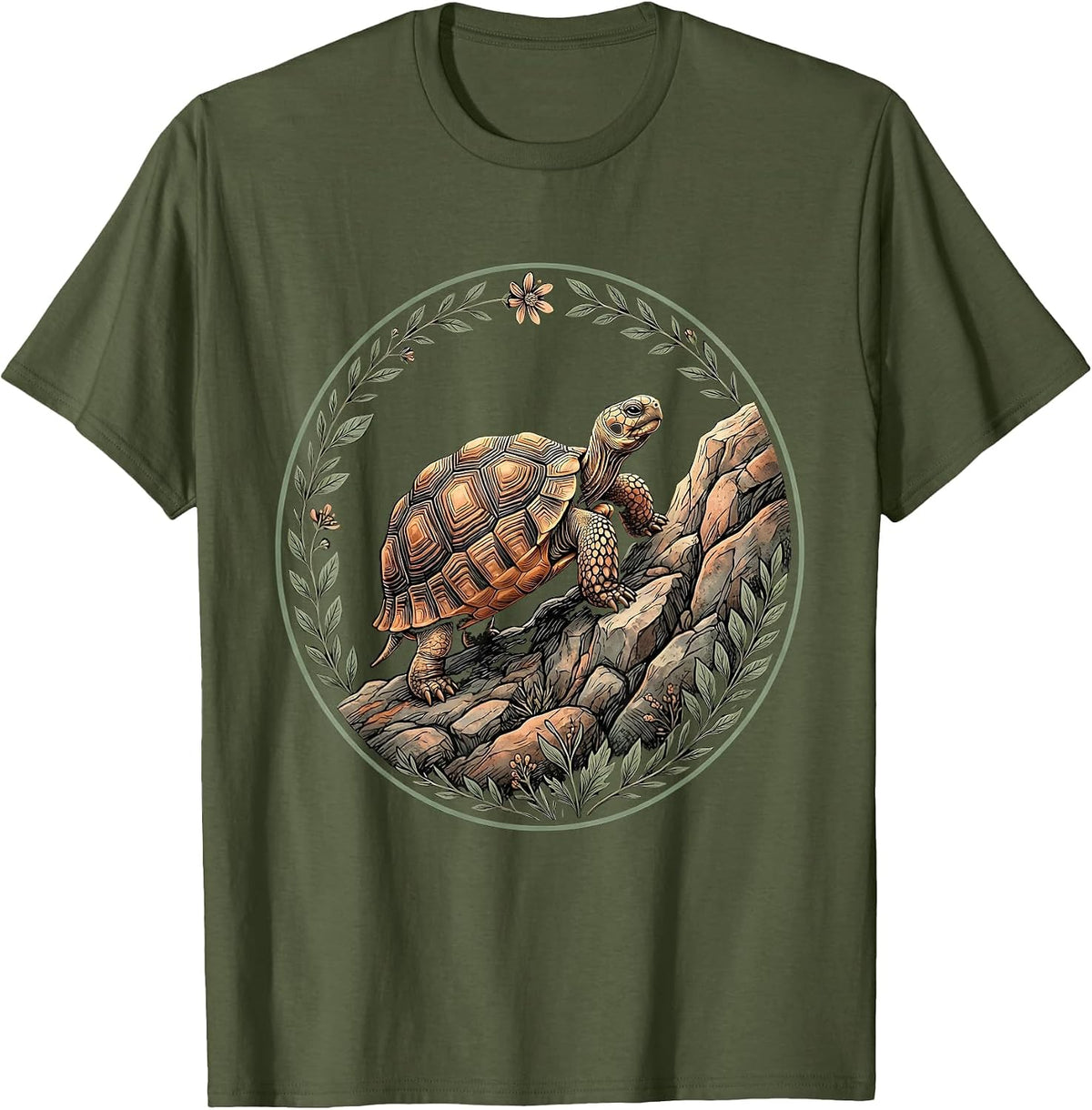 Men's Tortoise Climbing Rocky Hill Illustration T-Shirt - Olive Green
