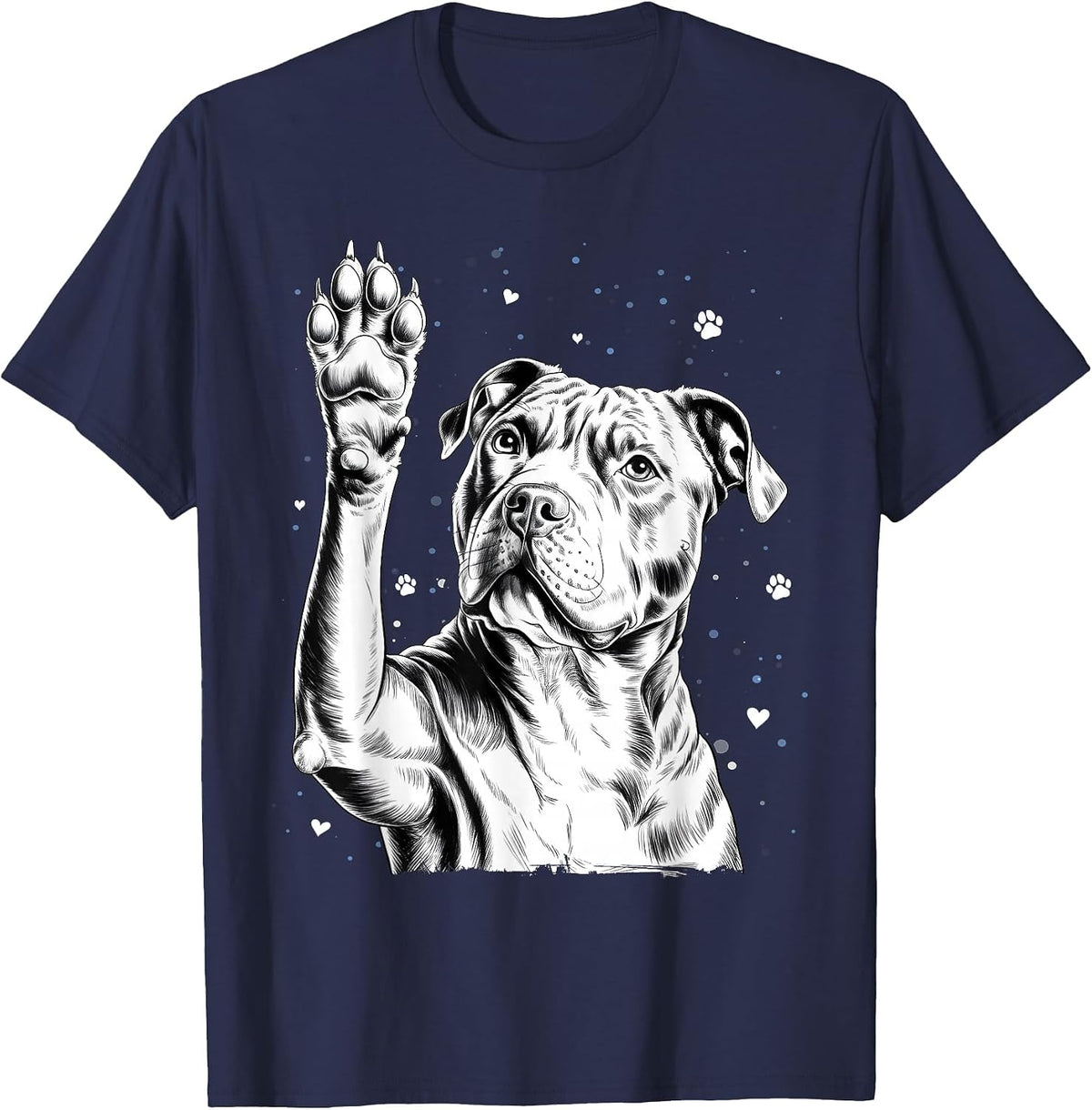 Cute Staffordshire Bull Terrier Staffy Dog Paw Design T-Shirt - Navy Blue