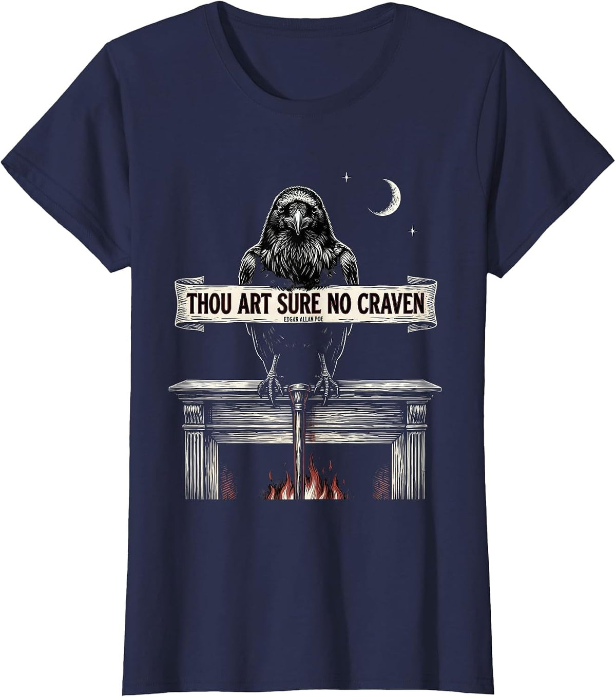 Women's Thou Art Sure No Craven — Edgar Allan Poe Gothic T-Shirt - Navy Blue