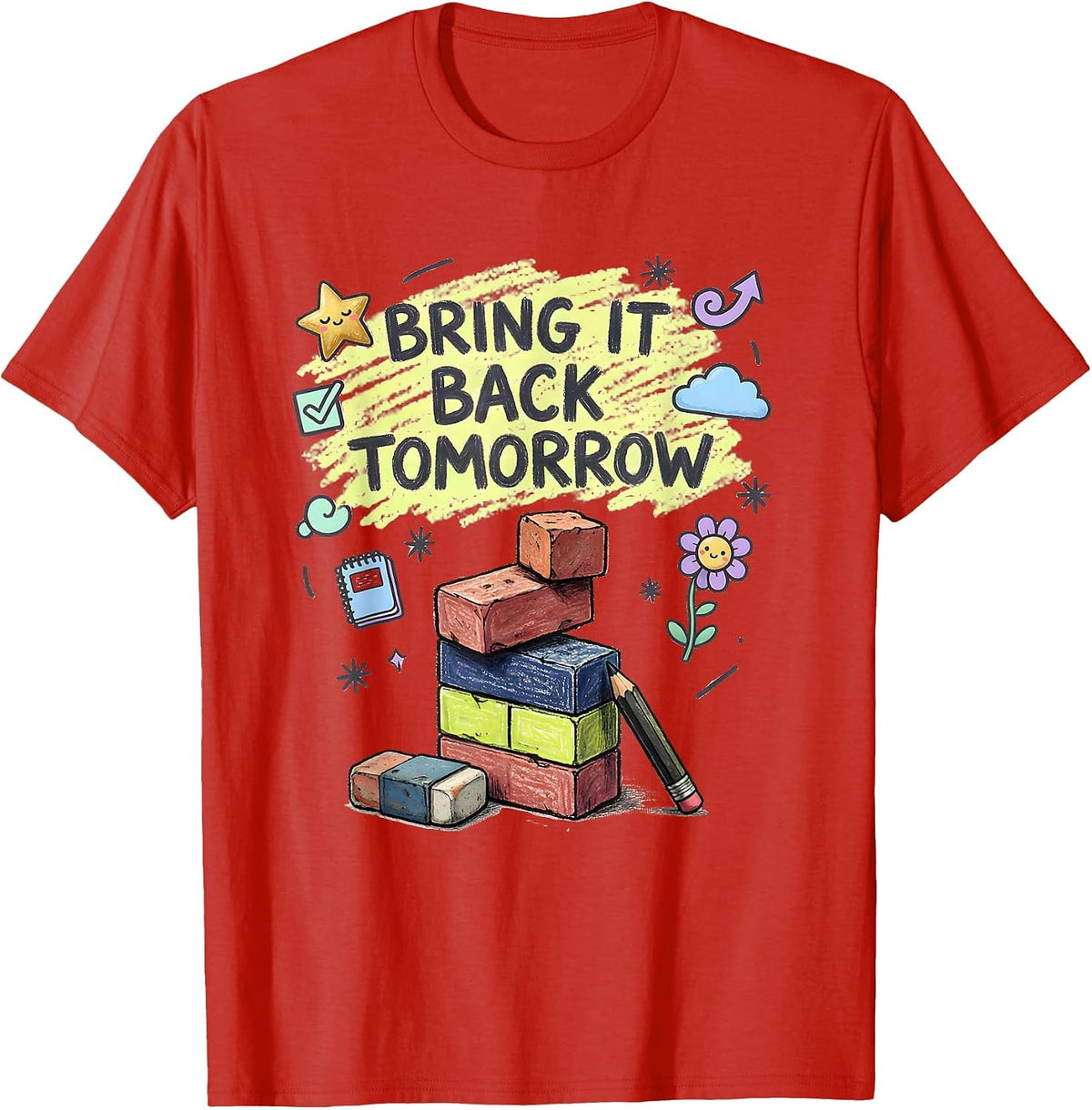 Men's Bring It Back Tomorrow Kawaii Teacher Growth Mindset T-Shirt - Red