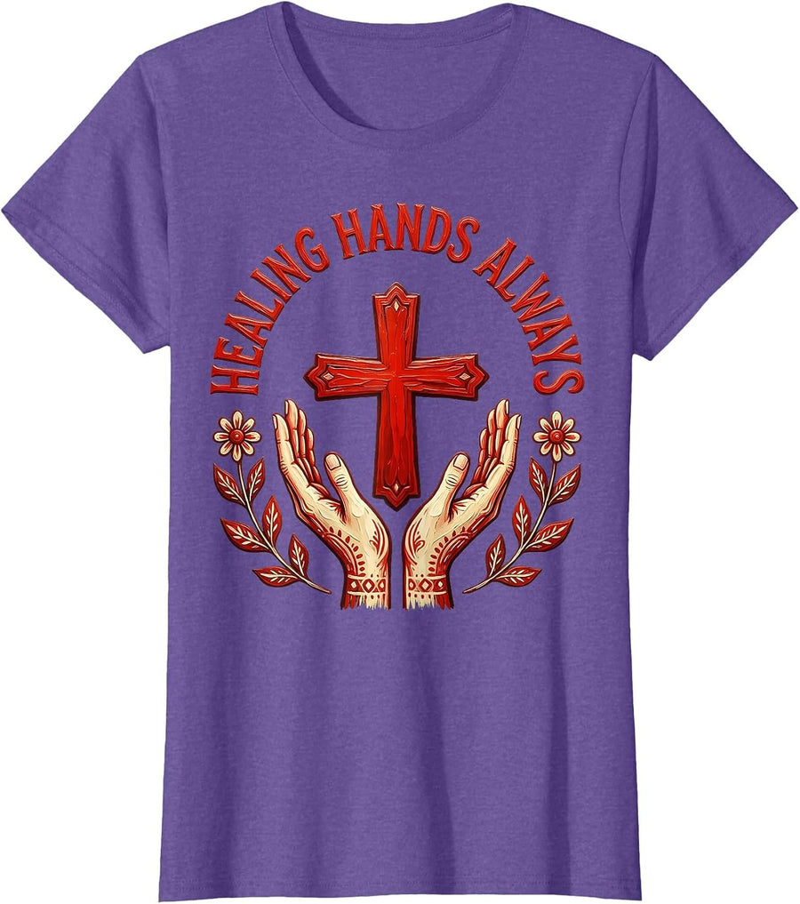 Healing Hands Always School Nurse Design T-Shirt - Purple Heather