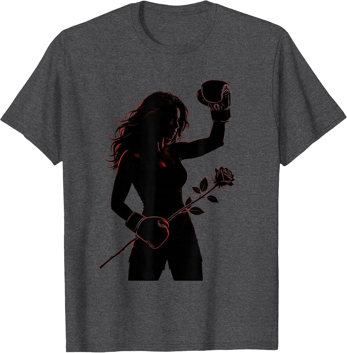Men's Boxing Gloves and Rose Floral Fighter Illustration T-Shirt - Dark Heather Grey