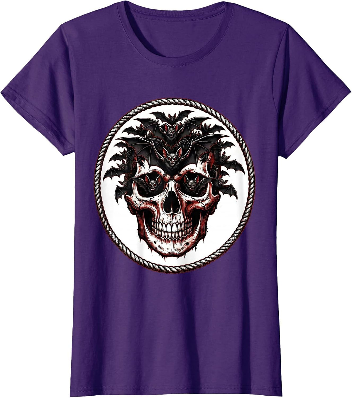 Women's Bat Swarm Skull Heavy Metal Graphic T-Shirt - Purple
