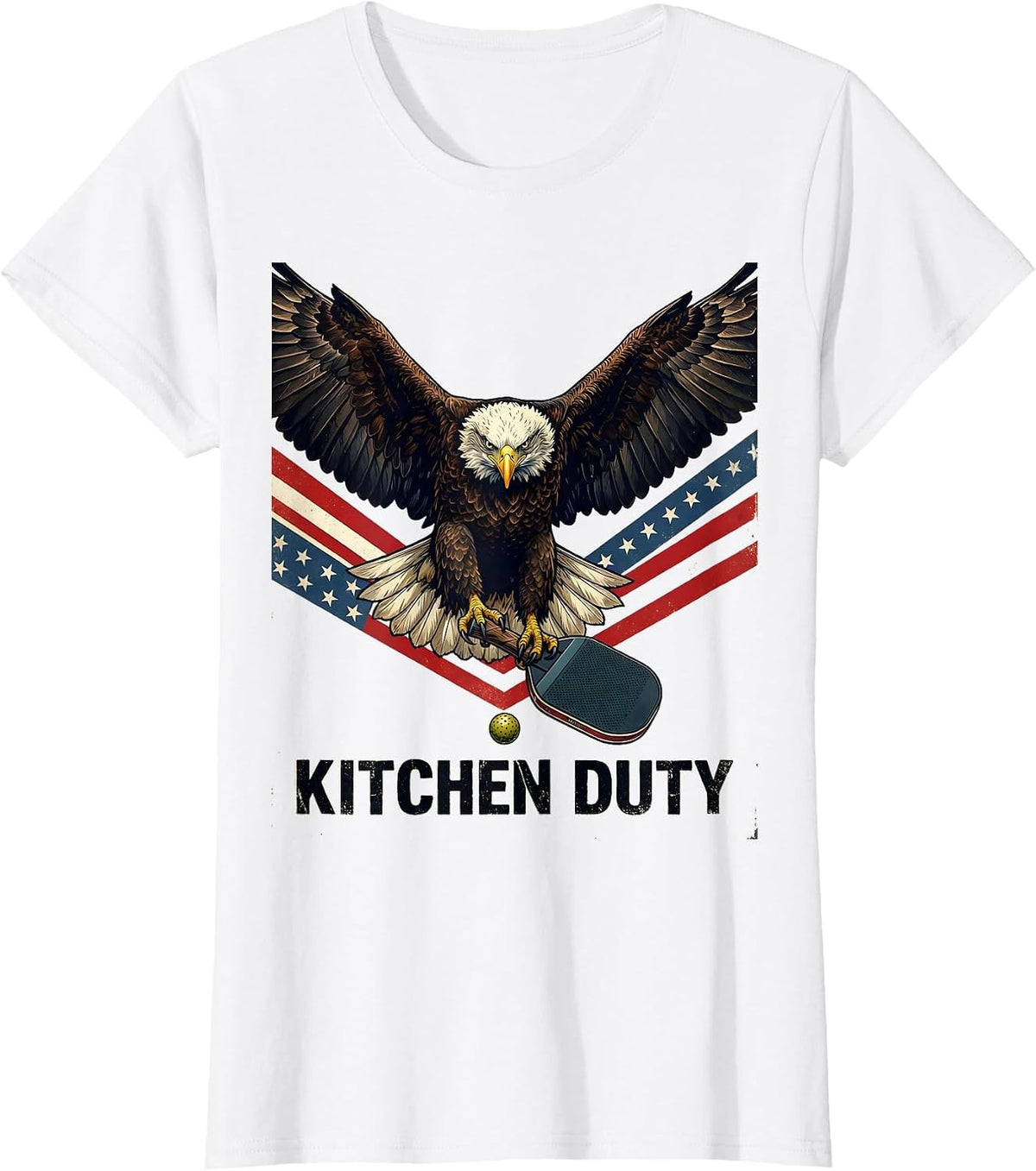 Kitchen Duty Patriotic Pickleball Player Humor T-Shirt - White