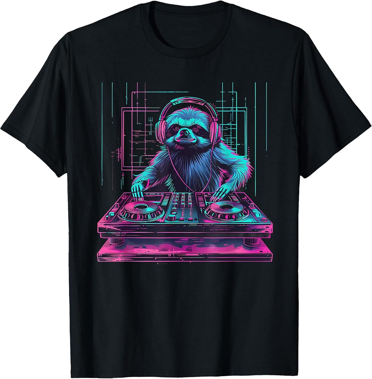 Sloth DJ House Techno EDM Music Producer Turntable DJ Sloth T-Shirt - Black