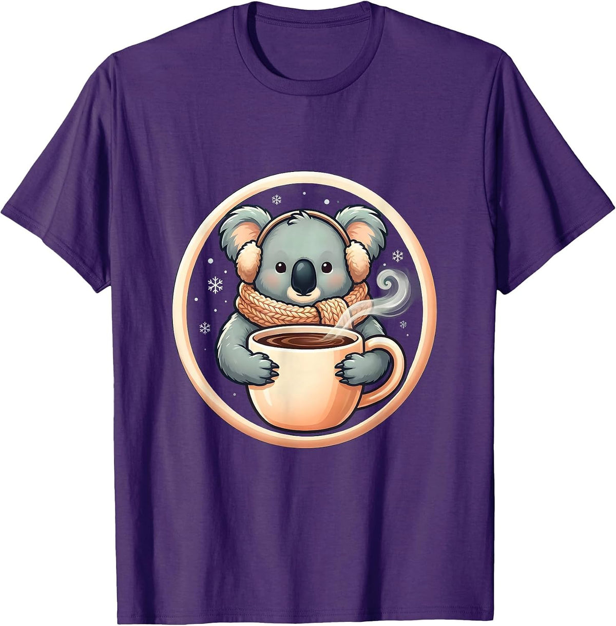 Koala Cocoa Badge Cute Kawaii Christmas Coffee Lover Winter T-Shirt - Purple