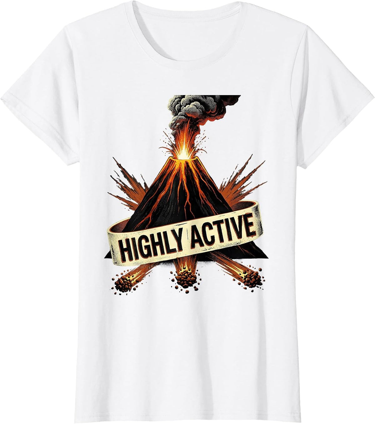 Highly Active Bold Stencil Volcano Halloween Costume T-Shirt - White