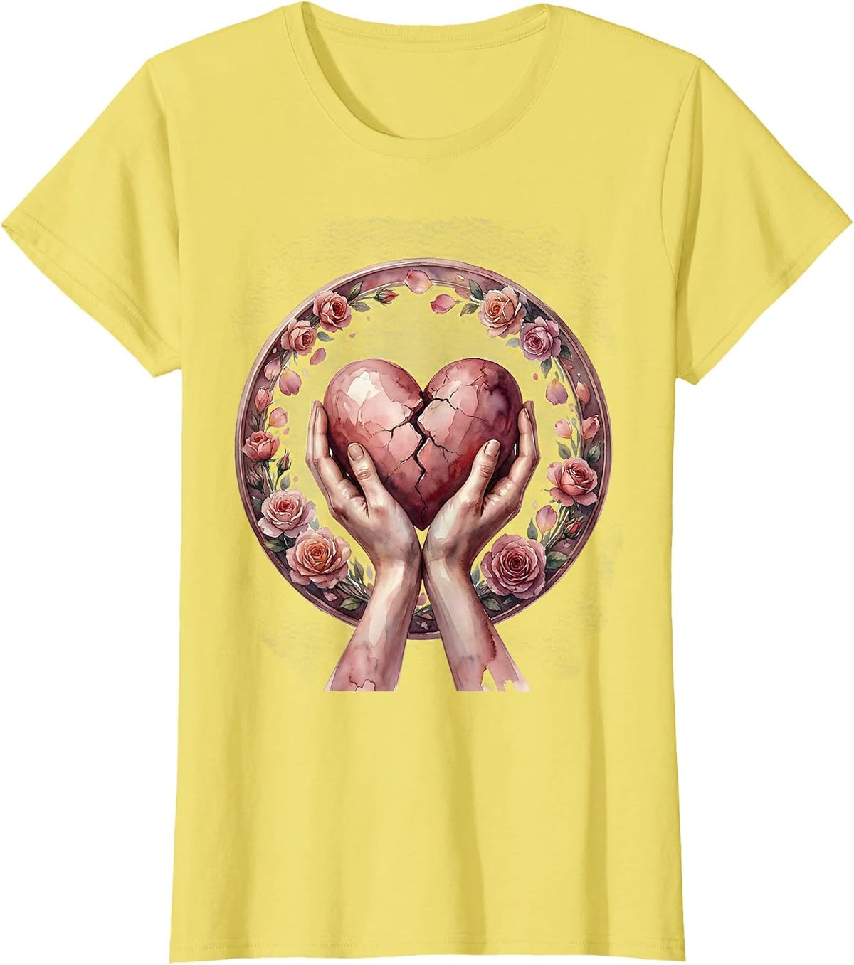 Kindness Heals Cracked Heart Held Together T-Shirt - Lemon Yellow
